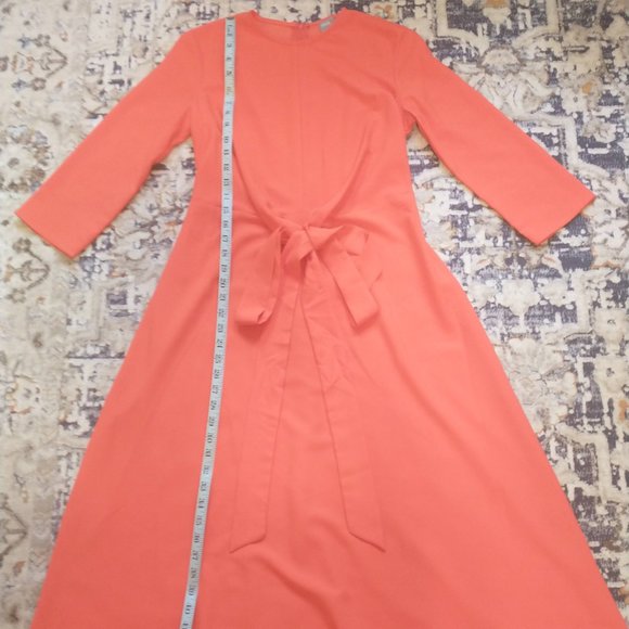 NWT ASOS Bright Orange Tie-Front Midi/Maxi Dress with 3/4 Sleeves - Sz US 2 - Picture 4 of 11